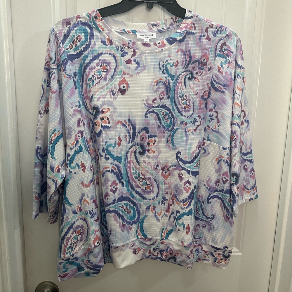 NWT Westbound Multicolor Paisley Dolman Sleeve Top 1x. Artsy Lagenlook